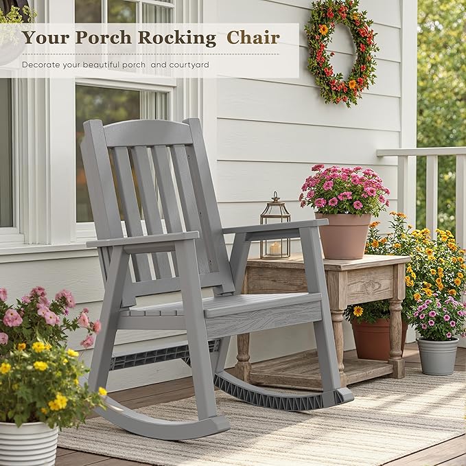 Greesum Outdoor Rocking Chair, 300lbs All-Weather Patio Resin Rocker, - Image 6