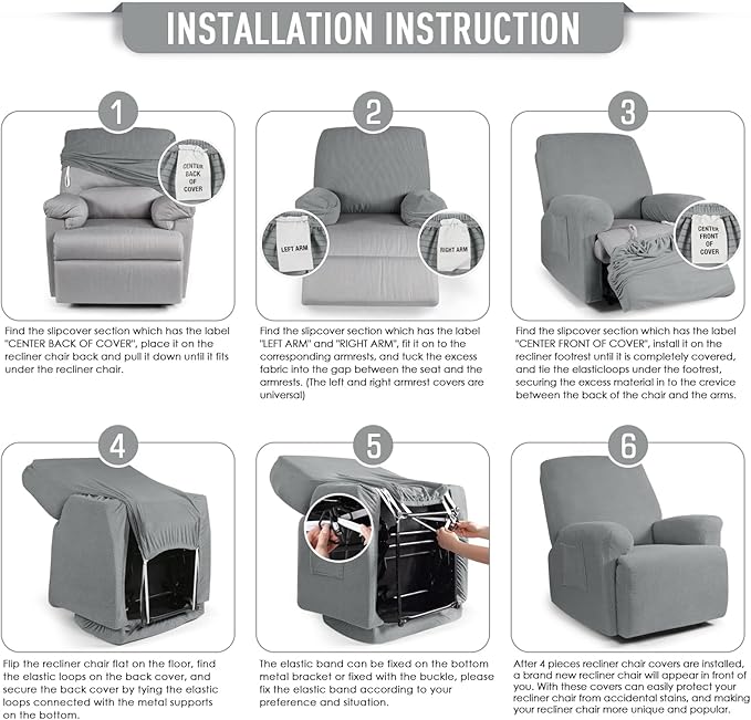TAOCOCO Recliner Cover 4-Pieces, Recliner Stretch Sofa Slipcover, Recliner - Image 6