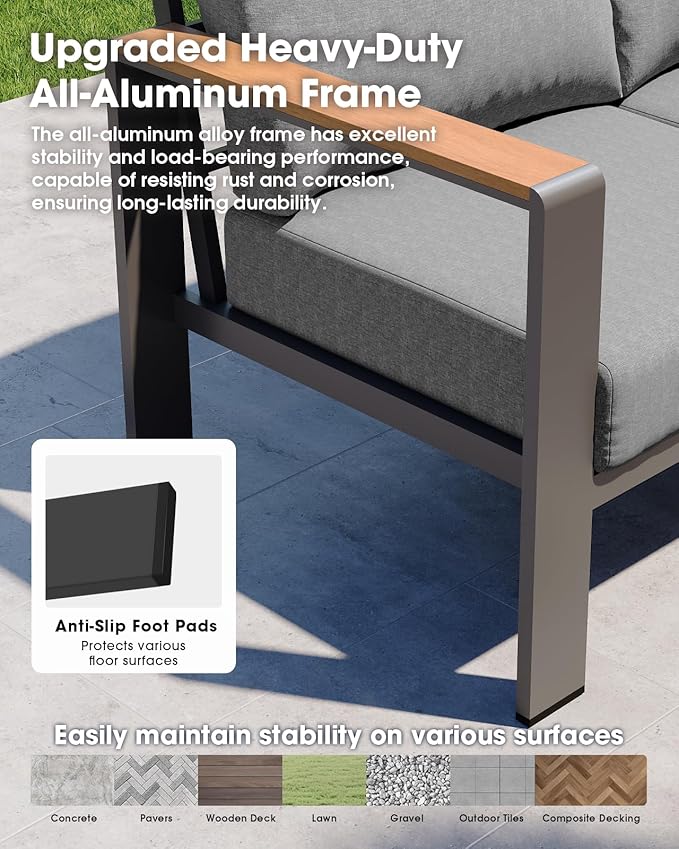 Aluminum Outdoor Patio Furniture Set 8 Seats, Outdoor Sectional Corner Sofa - Image 5