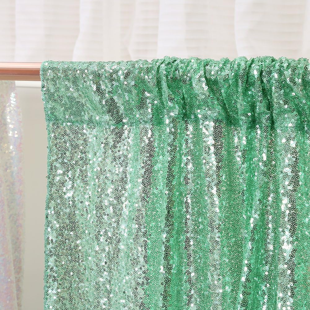 Poise3EHome Mint Green Sequin Backdrop, 10Ft x 10Ft Glitter Photography Background Curtains, Sequence Drapes for Party Baby Shower Wedding Birthday Christmas Thanksgiving Halloween Decoration