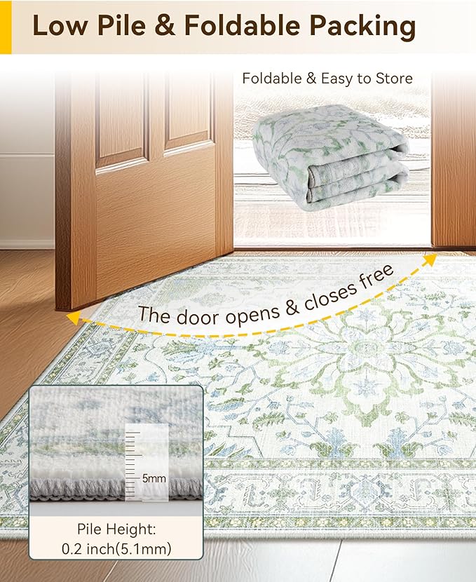RELEANY Area Rugs 4'x6' Washable Non-Slip, Floral Vintage Distress Print - Image 5