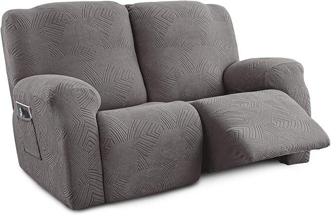 Recliner Loveseat Covers, 4-Piece Stretch Geometric Strokes Jacquard Reclining by Unknown