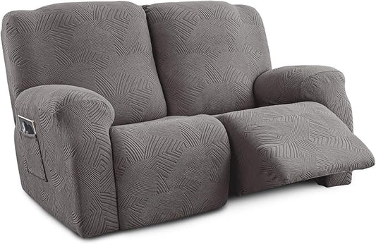 Recliner Loveseat Covers, 4-Piece Stretch Geometric Strokes Jacquard Reclining by Unknown