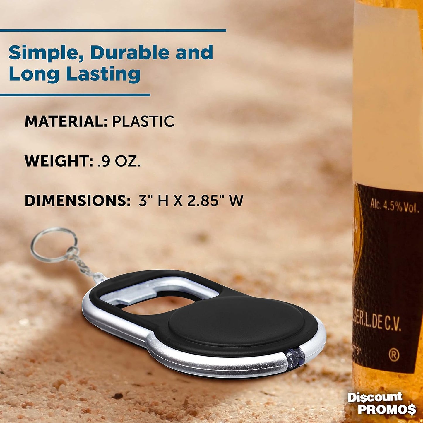 Bottle Opener & LED Keychains Set of 10, Bulk Pack - Perfect for Tradeshows, Party Favors, Other Events - Black