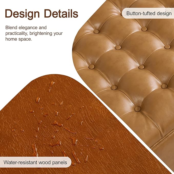 WUTUTUEE 24" Faux Leather Square Storage Ottoman - Image 4