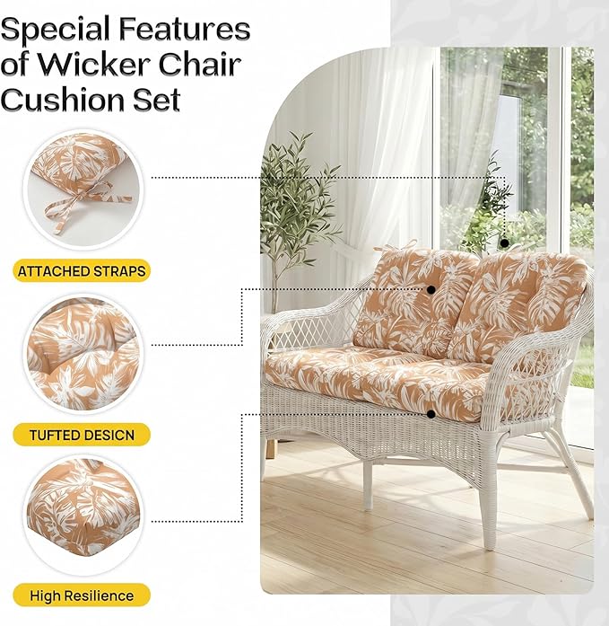 1 MIDDLE ONE Wicker Chair Cushions 3 Pieces Set - Image 5