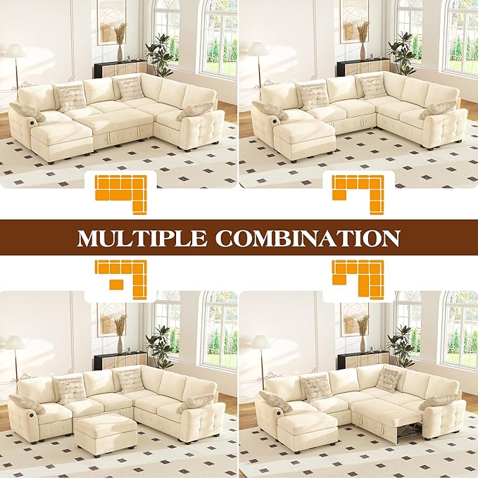 Ihanherry 106-inch Large L-Shaped Sectional Sofa Bed, 7-Seater Convertible Pull - Image 8