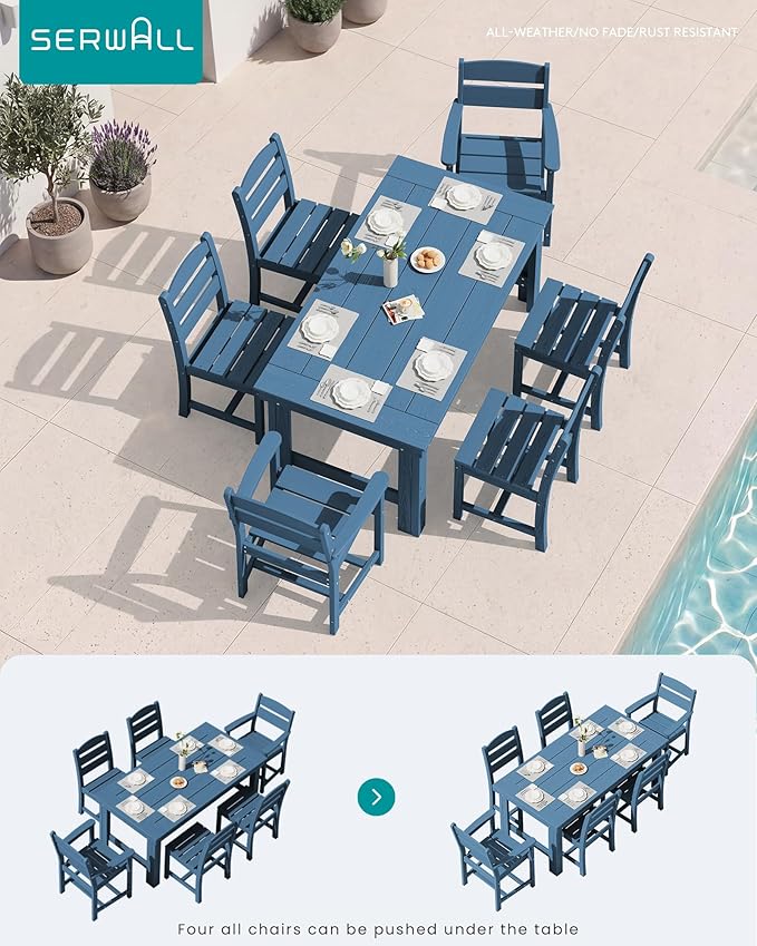 SERWALL Outdoor Dining Table Set, 67‘’ HDPE Patio Dining Set - Image 6