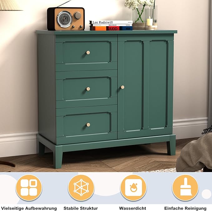 HLR Accent Cabinet with 3 Drawers and Door, Wooden Storage Cabinet with Shelves - Image 6