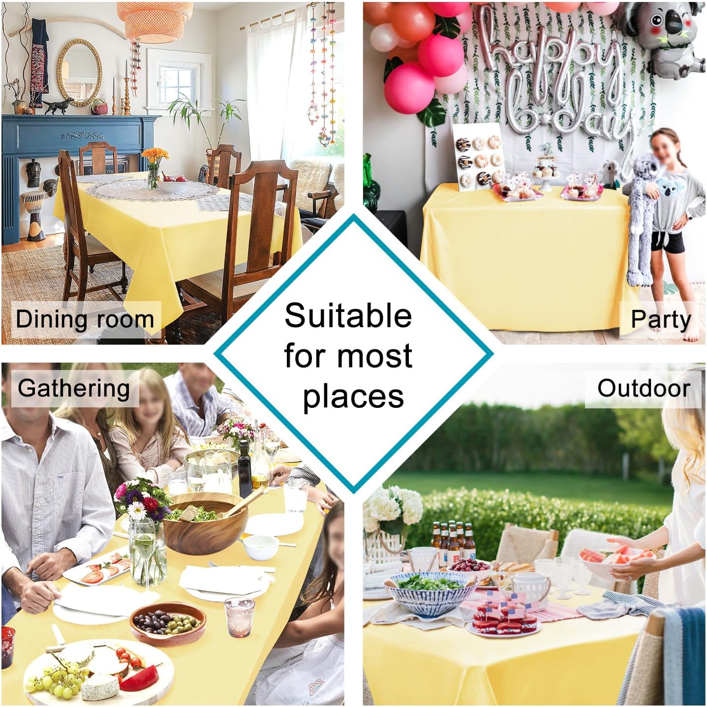 Hiasan Light Yellow Rectangle Tablecloth - 30 x 60 Inch - Waterproof & Wrinkle Resistant Washable Fabric Table Cloth for Dining, Party and Outdoor use