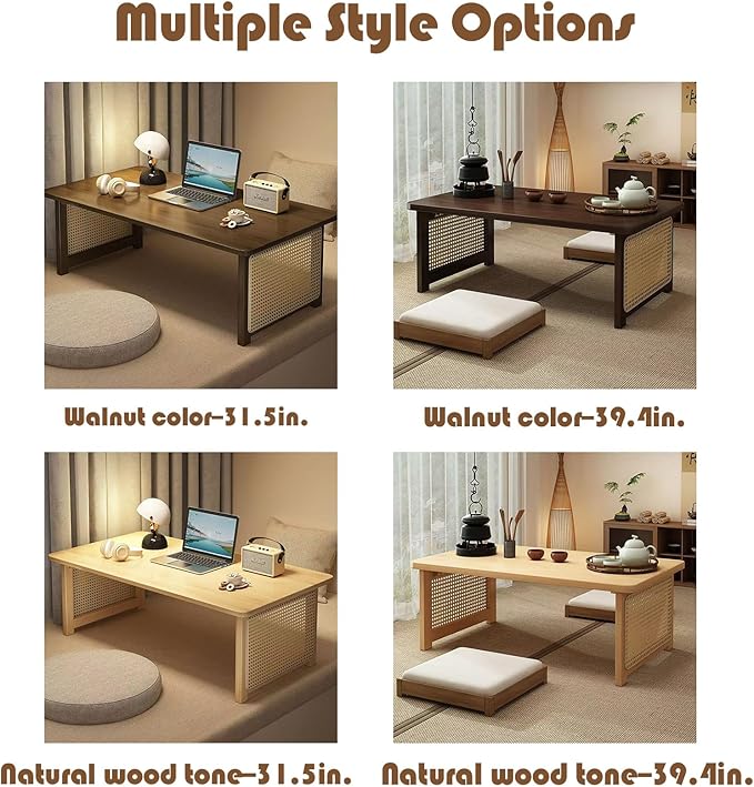 Japanese Floor Table Bamboo Folding Coffee Table Portable Solid Wood Japanese - Image 7