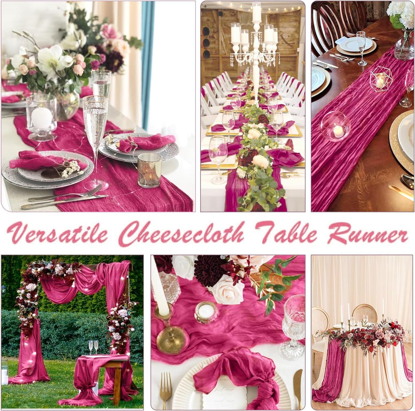 3 Pack Hot Pink Cheesecloth Table Runner Summer Sheer Fuschia Cheese Cloth Table Runner Boho Gauze 120 Inches Summer Table Decorations for Weddings Bridal Baby Shower Birthday Parties