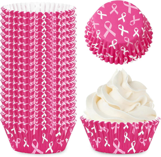 Whaline 300 Pcs Breast Cancer Awareness Cupcake Liners Pink Ribbon Cupcake Wrappers Muffin Liners for Women Breast Cancer Awareness Supplies, 2 x 1.2 Inch