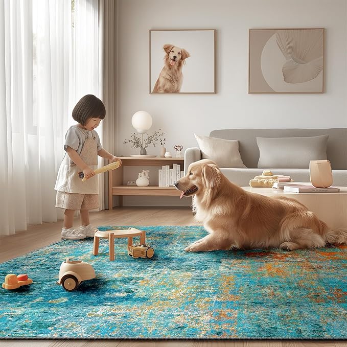 RELEANY Washable Area Rugs 9'x12' Non-Slip Modern Abstract Soft - Image 8