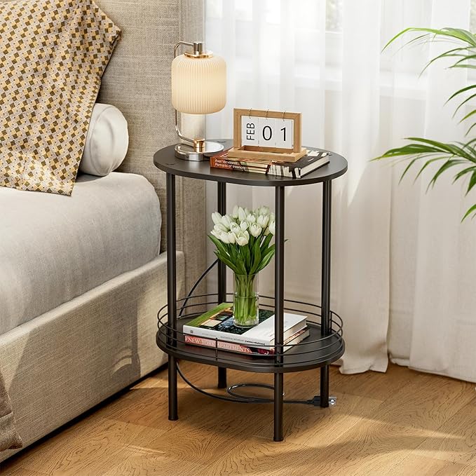 DGSANDGO Side Table with Charging Station, Side Tables Living Room, Nightstand - Image 3