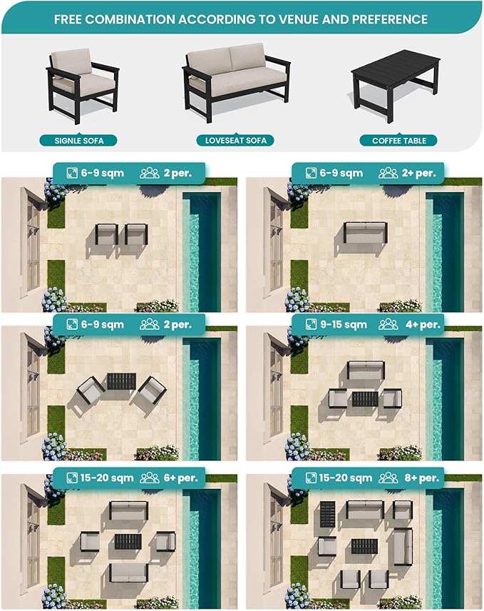 SERWALL 3 Pieces HDPE Outdoor Sofa Bistro Set - Image 9
