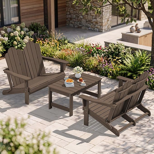 SERWALL 3 Pieces Patio Adirondack Bench Set, 2 Folding Adirondack Bench & 1 by SERWALL