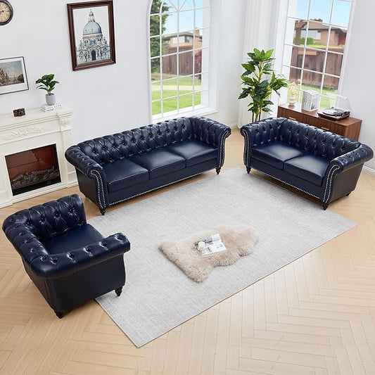 QHITTY 3 Piece Living Room Set, Sectional Chesterfield Sofa Chair Contemporary by QHITTYFurnitureLife