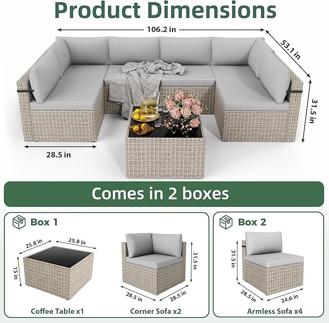 7-Piece Outdoor Sectional Sofa Set, Weather-Resistant Patio Furniture Set - Image 8