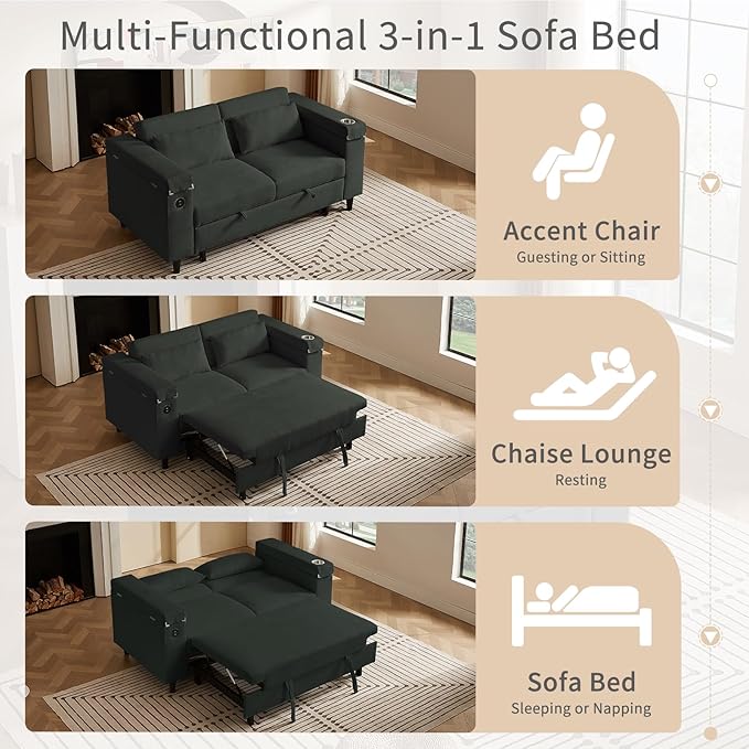 hansones ​66" Multi-Functional Pull-Out Sofa Bed - Image 4