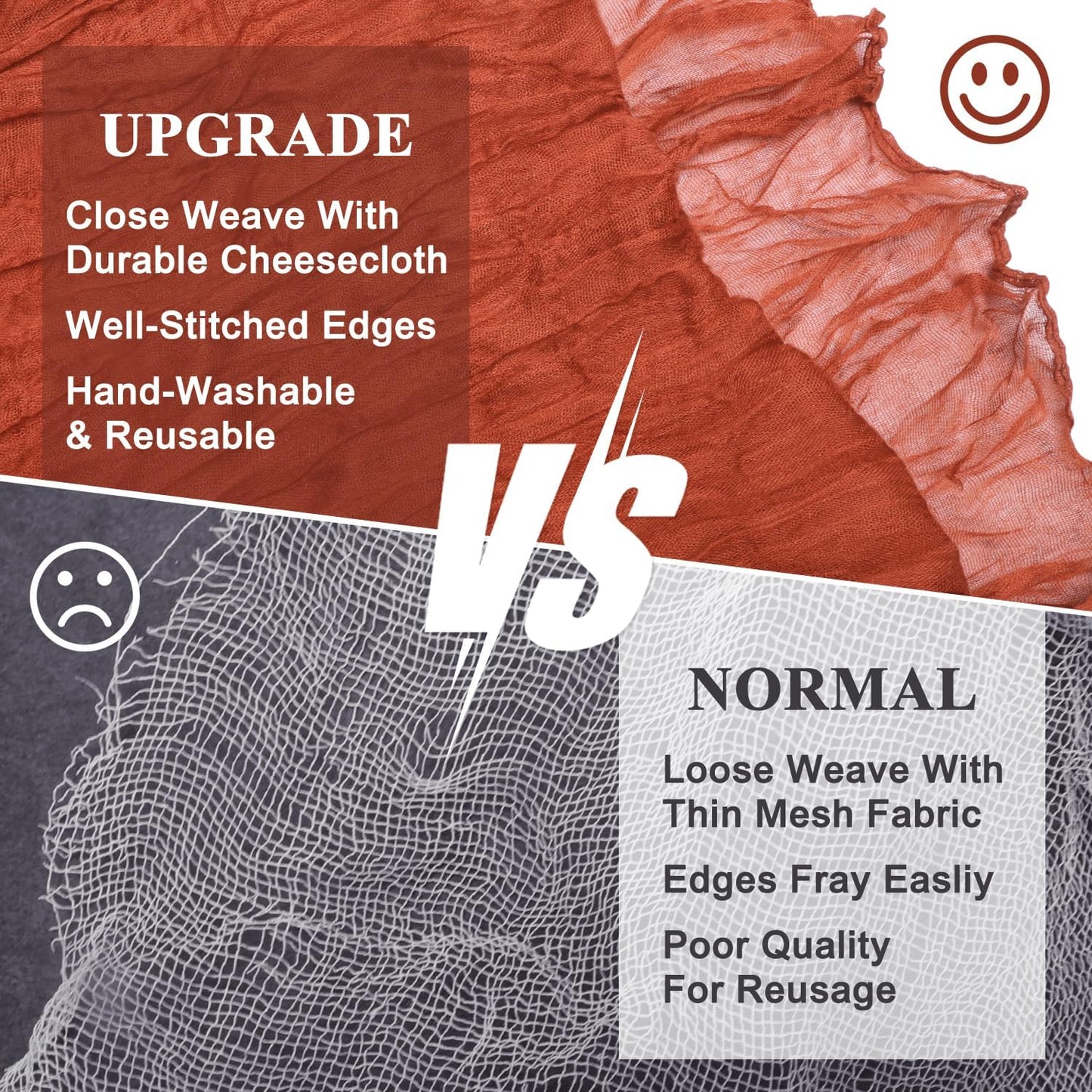 Asee'm 6pcs Cheesecloth Table Runner 120 Inches Long Terracotta Boho Gauze Cheese Cloth Runner 10FT Rustic Sheer Fall Table Runners for Thanksgiving Christmas Wedding Party Baby Shower Decoration