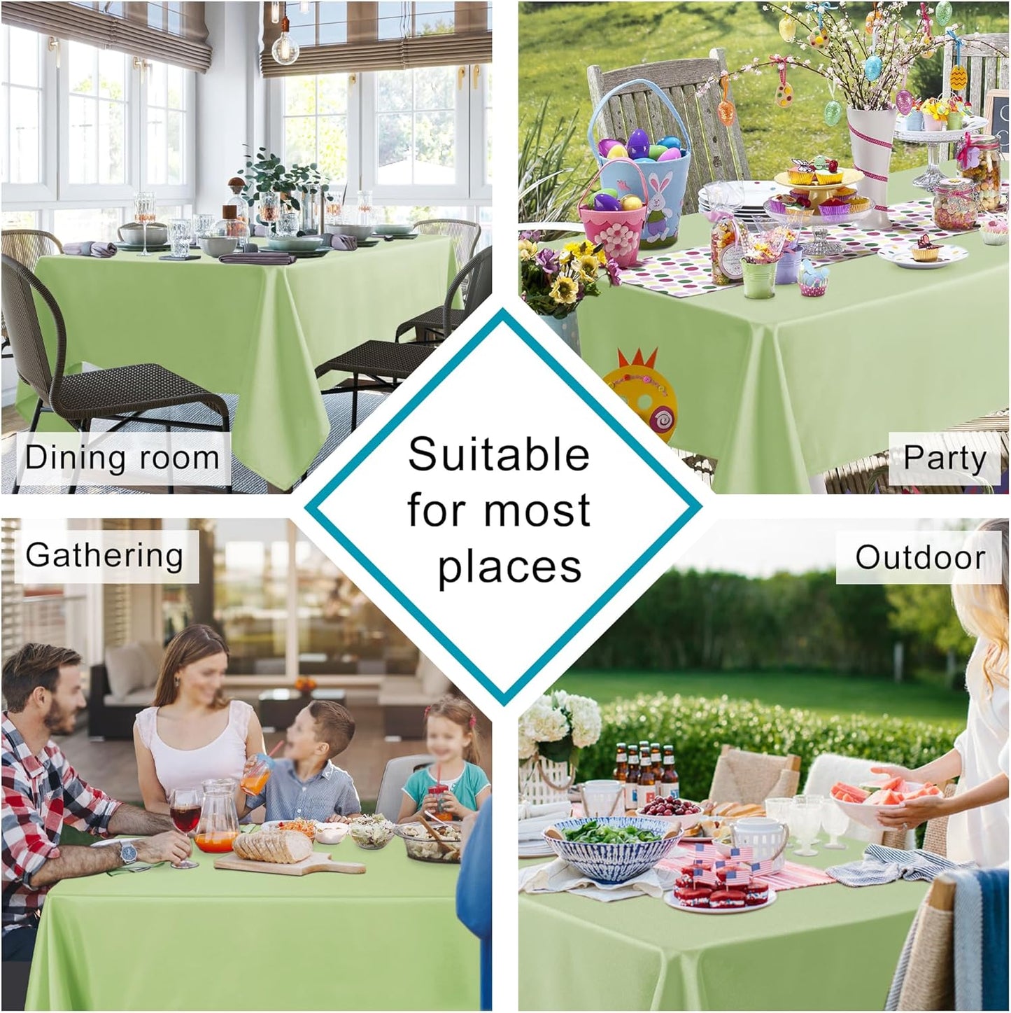 Hiasan Light Sage Square Tablecloth - Waterproof and Spillproof Restaurant Washable Polyester Table Cloth for Dining Room, 54 x 54 Inch