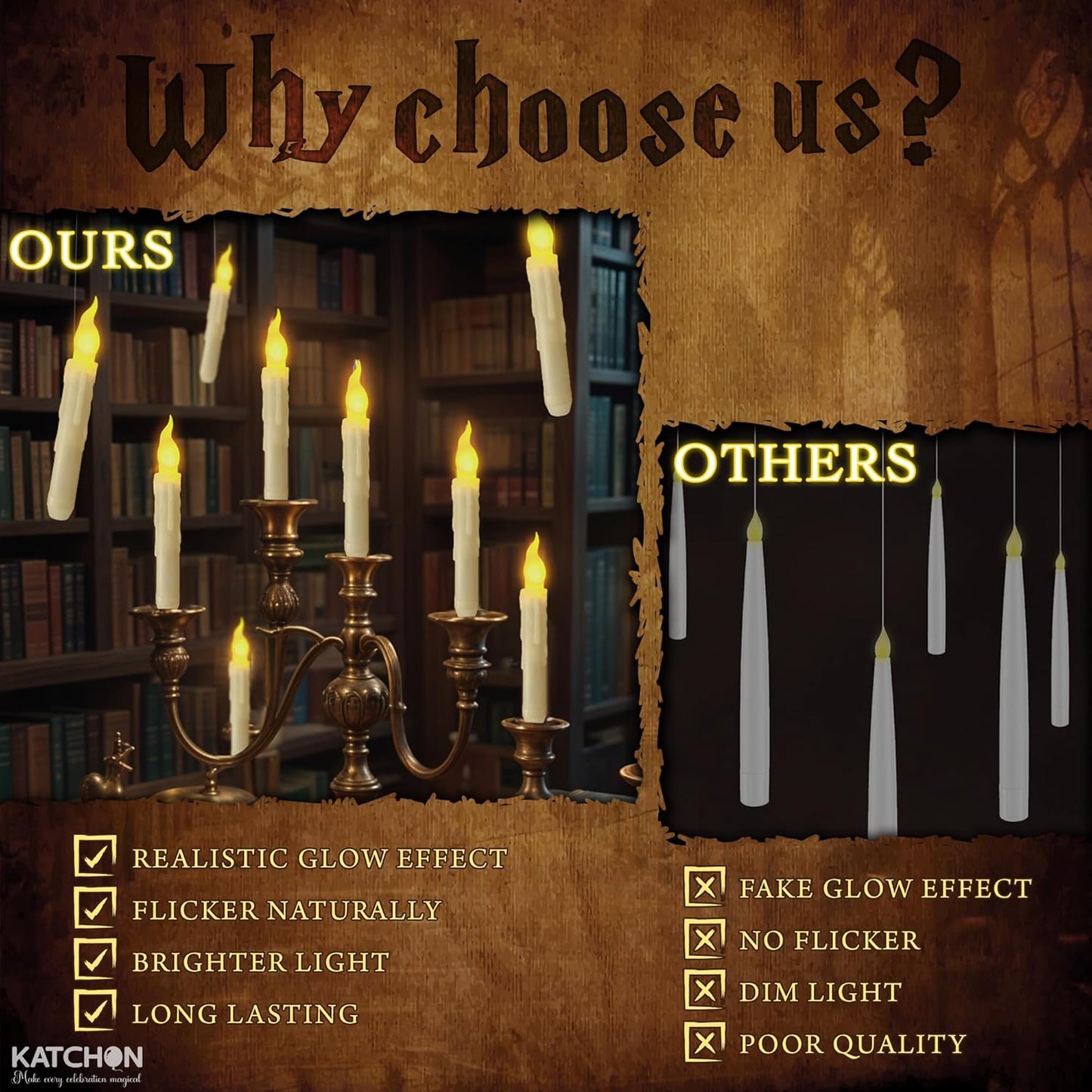 KatchOn, Halloween Floating Candles with Wand Remote - 12 Pcs, Magic Flickering Warm Light Flameless Floating LED Candle | Halloween Decorations for Home Indoor, Classroom Party