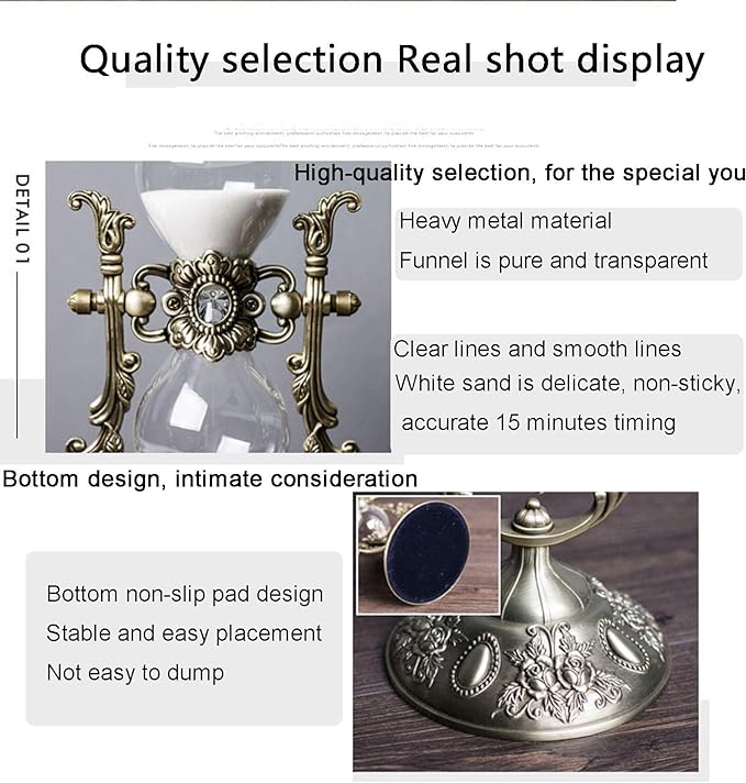 Hourglass Timer, 15 Minutes Embossed Golden Hourglass Timer, Used - Image 2