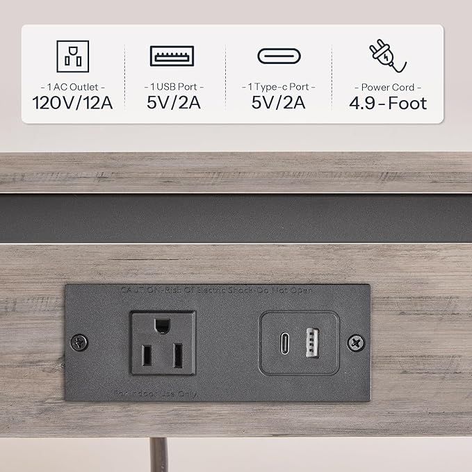 HOOBRO C-Shaped End Table with Charging Station, Adjustable Height Sofa Tray - Image 4