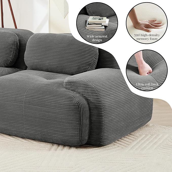 Boneless Sectional Couch, No Assembly Required, 81.8” U Shaped Modular Cloud - Image 7