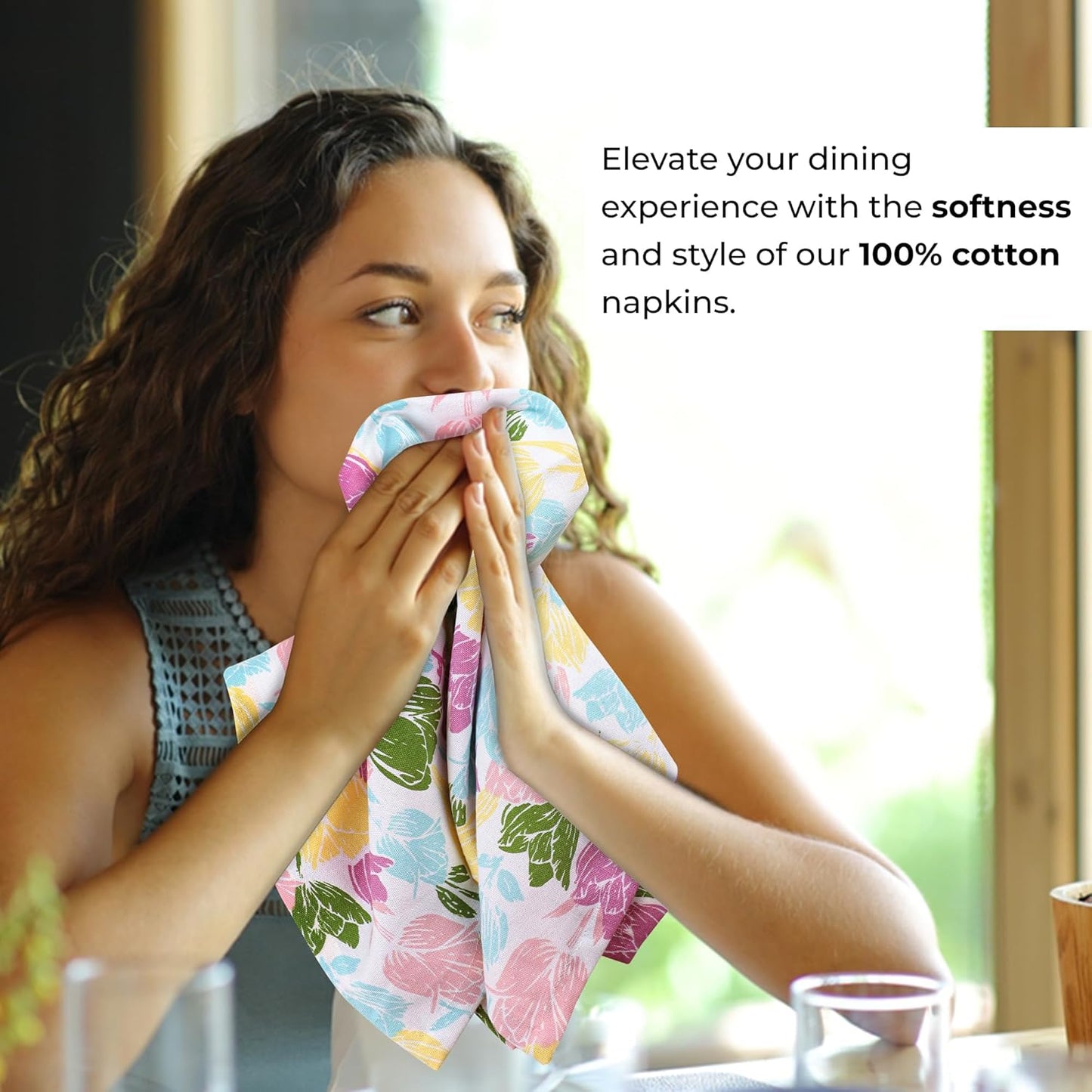 Urban Villa Easter Cloth Napkins Tulip Print 100% Cotton Absorbent Dinner Napkins (Set of 12) Oversized 20x20 Inches Soft Durable Reusable Washable Napkins Ideal for Everyday Use Parties Wedding