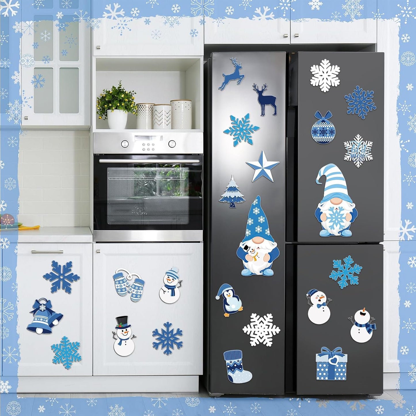 Xuhal 25 Pcs Christmas Magnets Decoration Winter Blue Gnome Snowman Snowflake Refrigerator Magnets Decorative Fridge Magnetic Stickers for Christmas Mailbox Car Metal Garage Door Decoration
