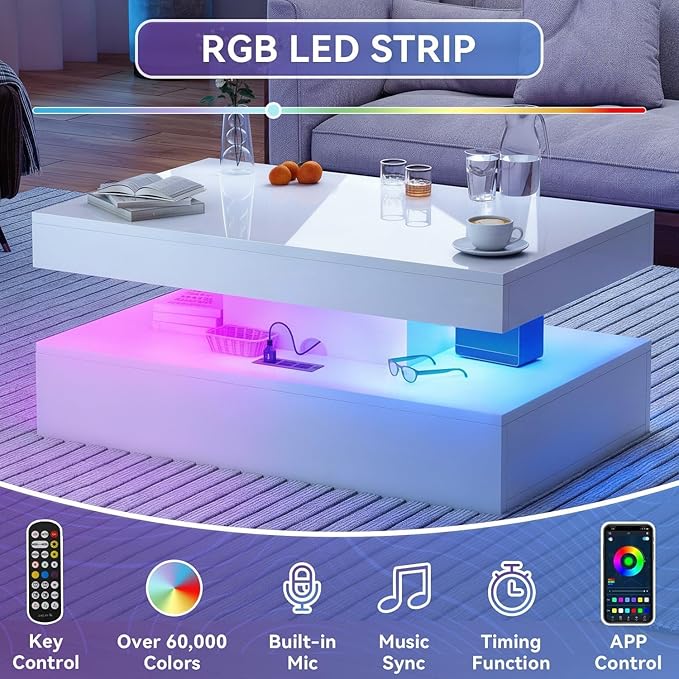 2-Piece Modern Living Room Table Set, Includes High Gloss 70" Fireplace TV - Image 7