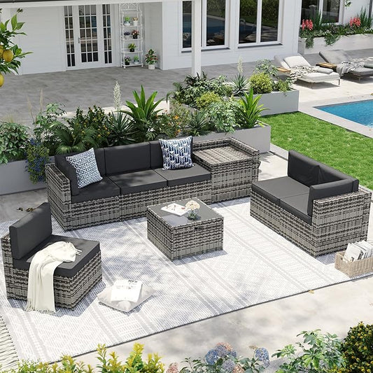 Aoxun 8-Piece Patio Furniture Set, Wicker Outdoor Sectional Sofa by Aoxun