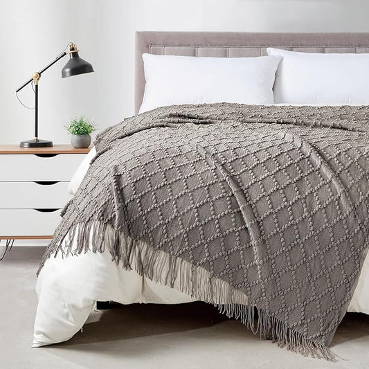 BOURINA Dark Grey Throw Blanket 50 x70 Inches Jacquard Argyle Throw Textured by BOURINA