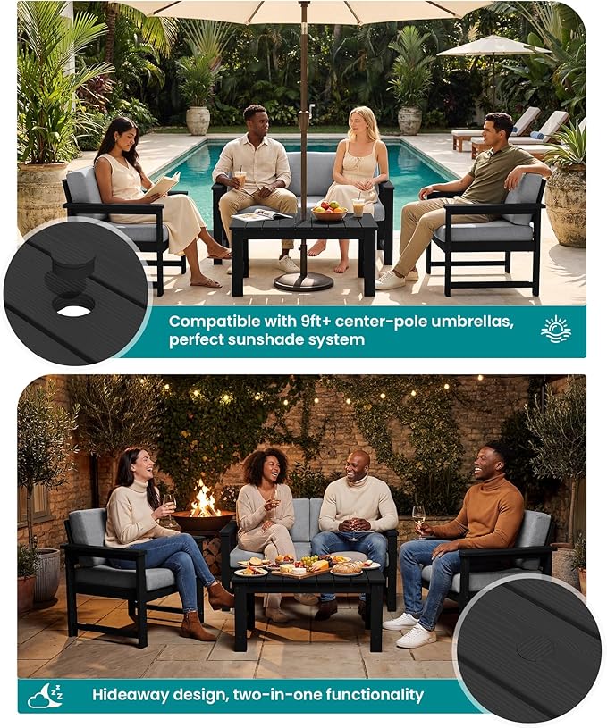 SERWALL 8 Pieces HDPE Outdoor Conversation Sofa Set - Image 3