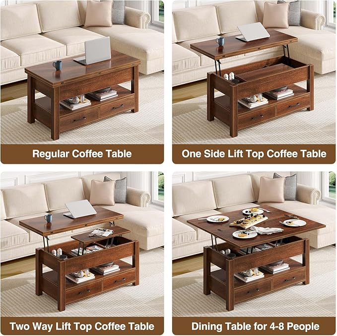 Rolanstar Coffee Table Lift Top, Converts to Dining Table - Image 4