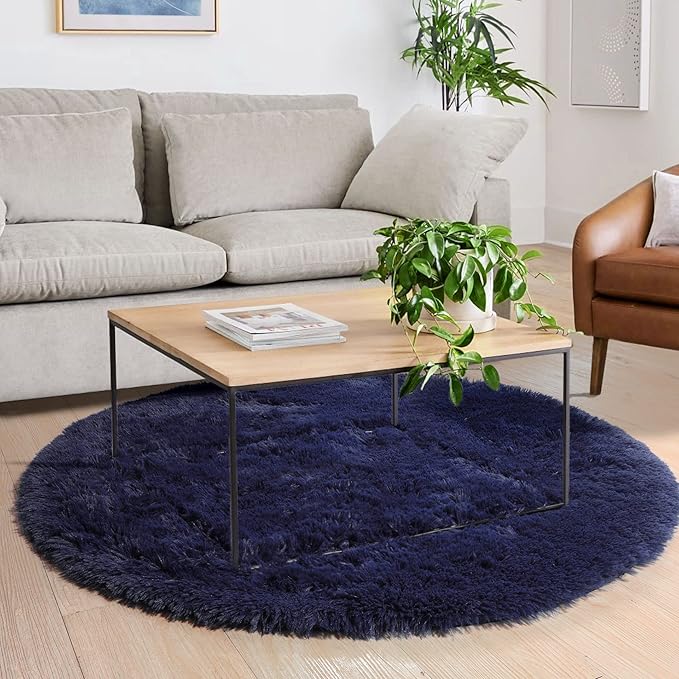 Amdrebio Dark Navy Round Rug 4Ft - Image 5