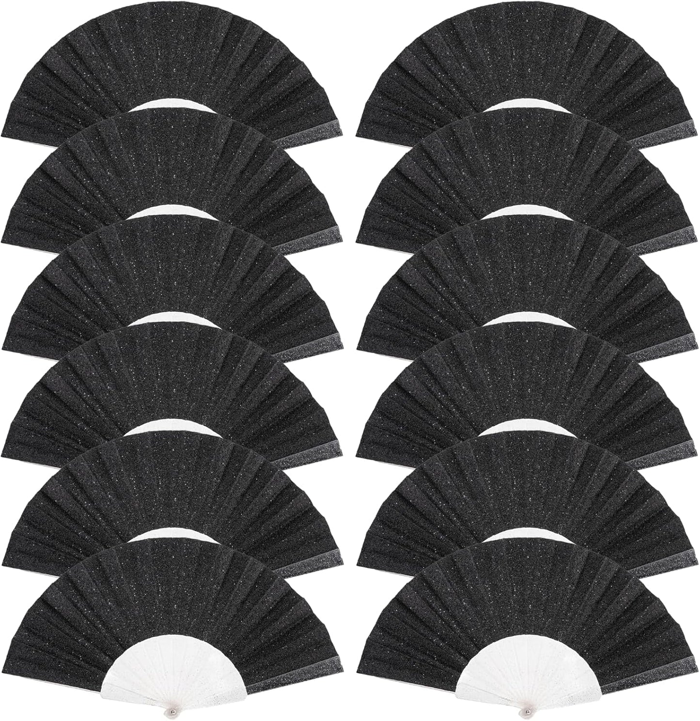 12 Pack Handheld Fan,Folding Hand Glitter fan with Shining Transparent Fan Rib – Ideal for Wedding, Church, Festival, Dance, Tea Party, Club, and EDM Accessories, Black