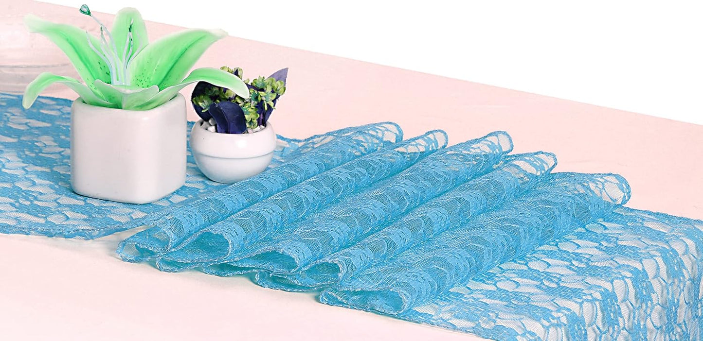 MDS Pack of 15 Wedding 12 x 108 inches Lace Table Runner for Wedding, Decorations for Birthday Parties, Banquets, Graduations, Engagements, and Runners fit Rectangle, Round Table- Turquoise