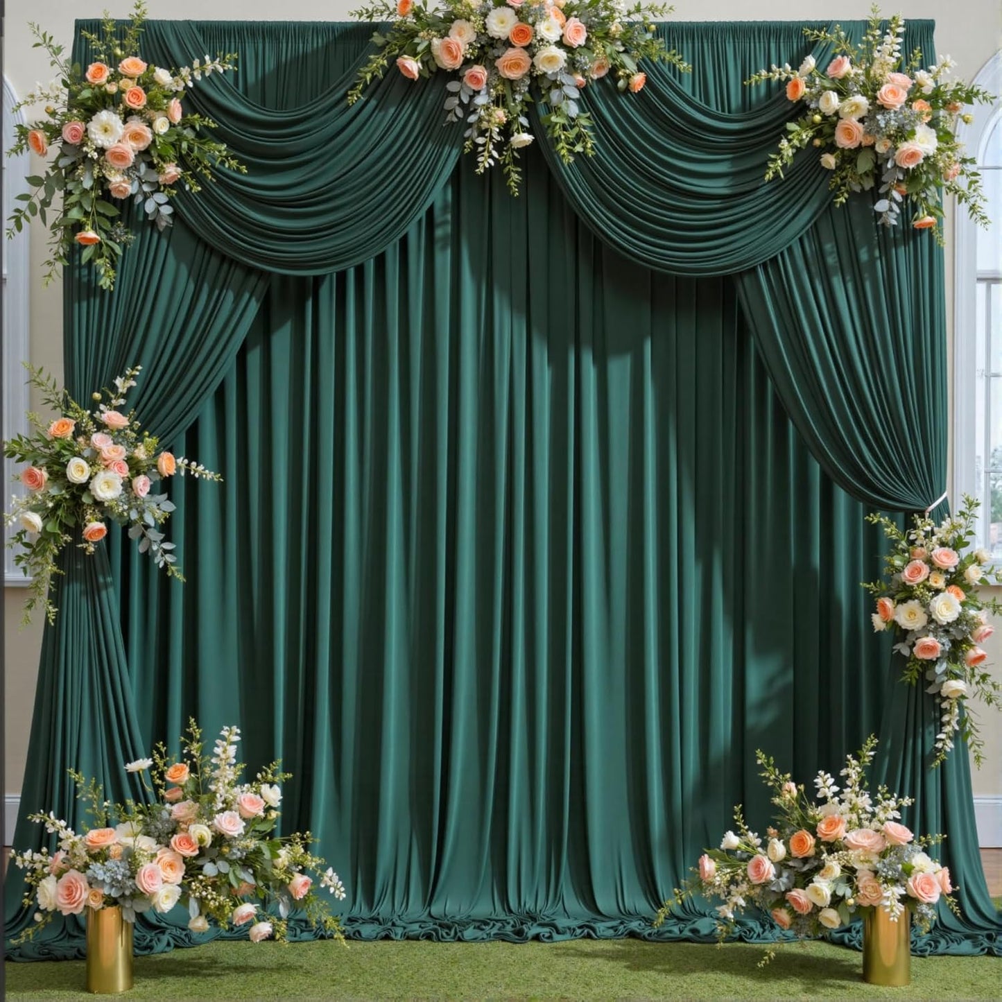 40 ft x 10 ft Wrinkle Free Hunter Green Backdrop Curtain for Parties, Polyester Dark Green Photo Backdrop Drapes 8 Panels 5x10ft for Baby Shower Wedding Birthday Party Photography Curtains