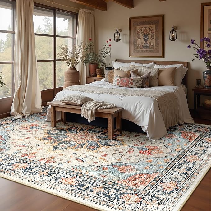 RELEANY Area Rugs 7'x9' Washable Non-Slip, Floral Vintage Distress Print - Image 3