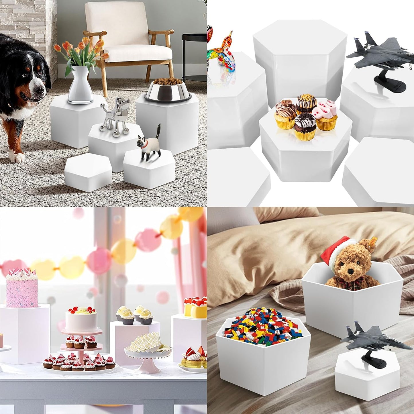 6 Pcs Buffet Risers, Dessert Stands Acrylic, Food Risers for Buffet, Jewelry Showcase, Riser Display Cases， Acrylic Display Base, White