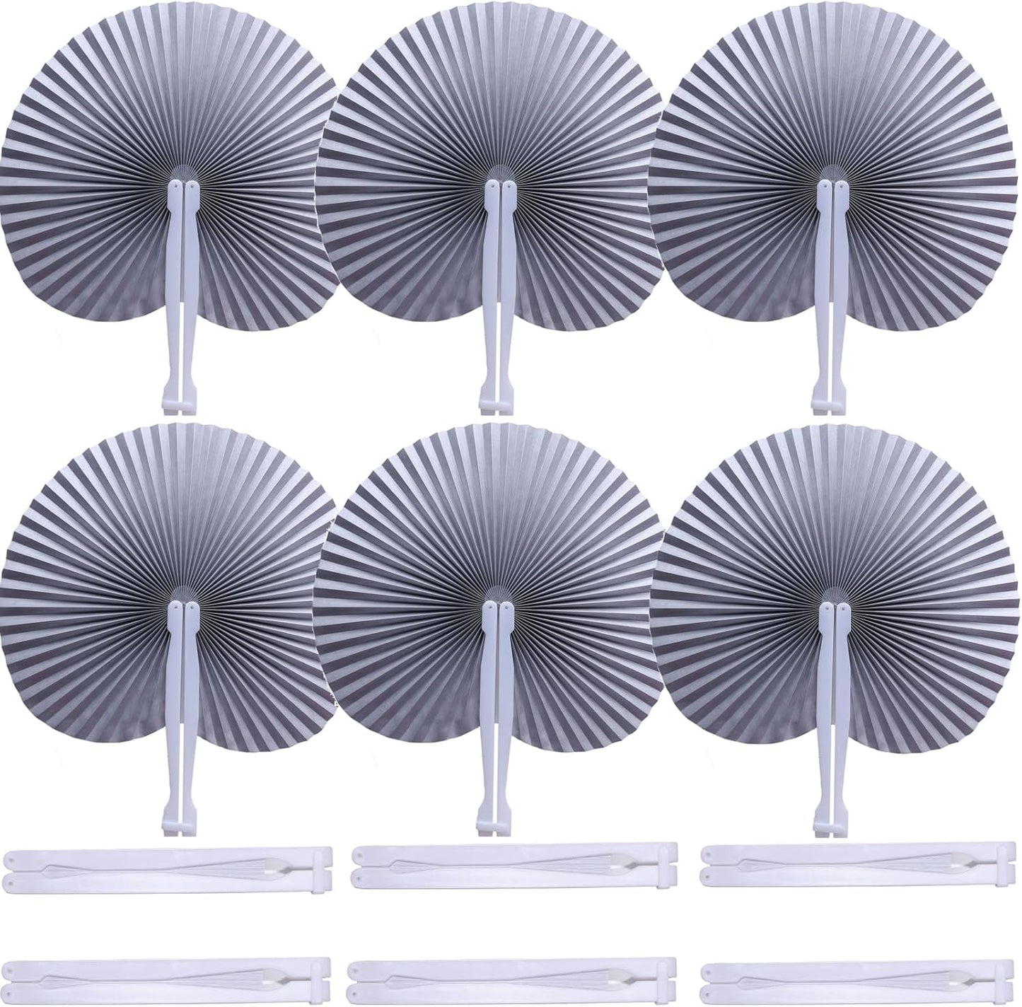 12 Packs Decorative Paper Folding Hand Fans Handheld,Silver Round Foldable Wedding Fans Chinese and Japanese Fans Bulk for Bridal Guest Church Party Favors Dancing Birthday DIY