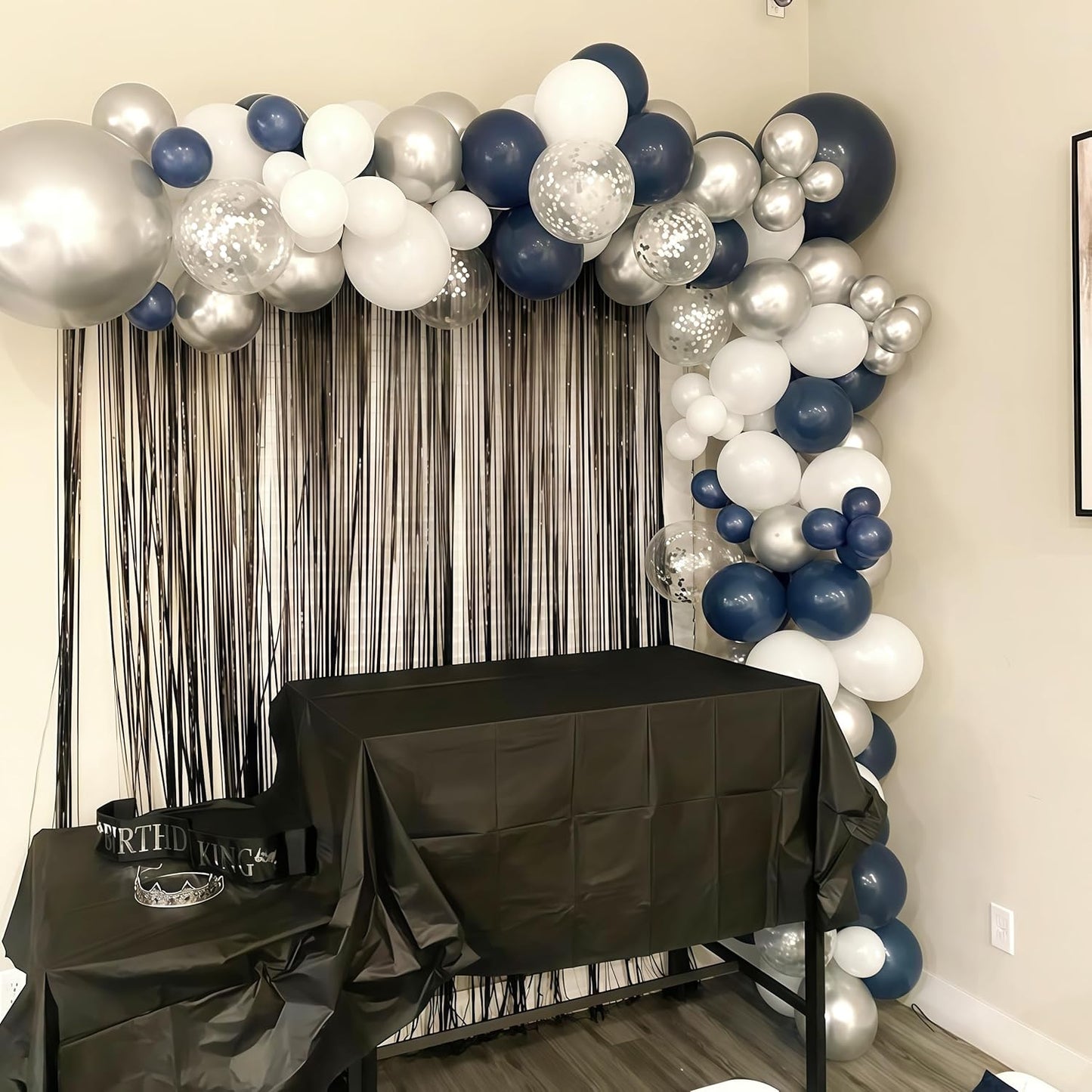 Navy Blue and Silver Balloons, Pearl Navy Blue Metallic Silver Latex Balloons Set Decor with 12 Inch Silver Blue Confetti Balloon for Boys Men Birthday Baby Shower Wedding Graduation Party Decorations