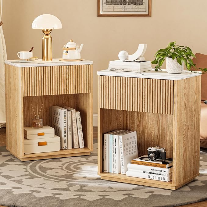 Modern Fluted Nightstand Set of 2 by Unknown