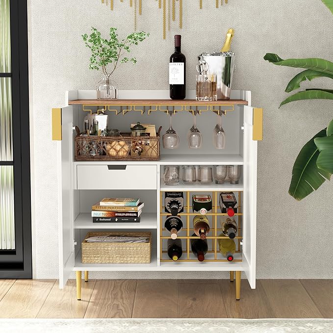 ARTPOWER Wine Bar Cabinet with Fluted Texture, Modern Coffee Cabinet with Wine - Image 3