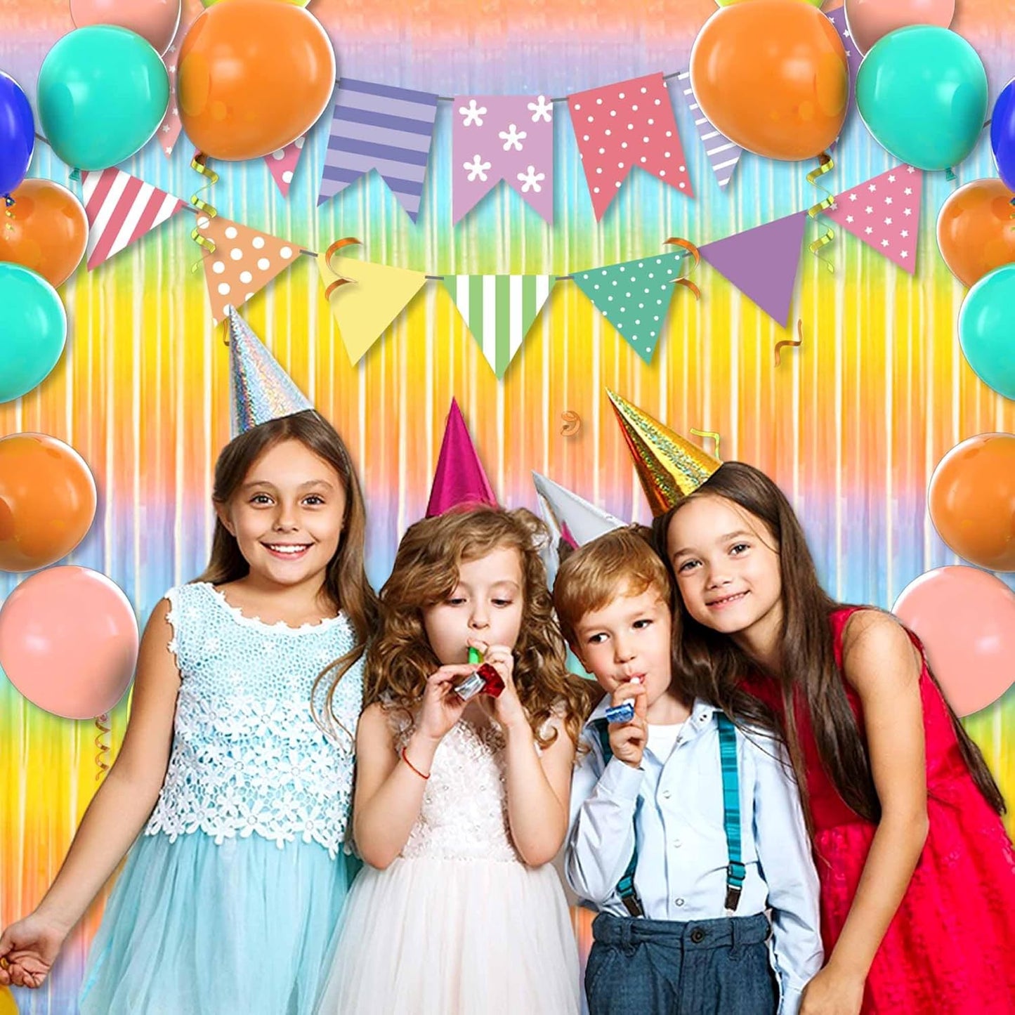 3 Pack Light Rainbow Foil Fringe Curtains Backdrop, 3.28 x 9.8 Ft Metallic Streamers Tinsel Curtains Background for Photo Booth, Birthday, Halloween, Christmas, New Year Party Decorations