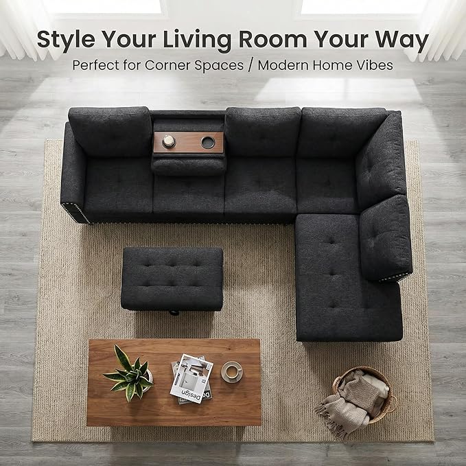 97.5" L Shaped Couch Set Linen, Modular Sectional Couches - Image 3