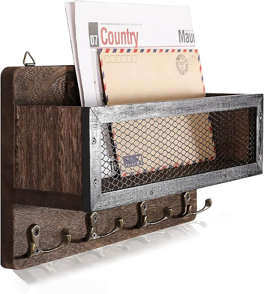 ADIIL Mail and Key Holder for Wall Decorative, Wooden Wall Mount Key Rack by ADIIL